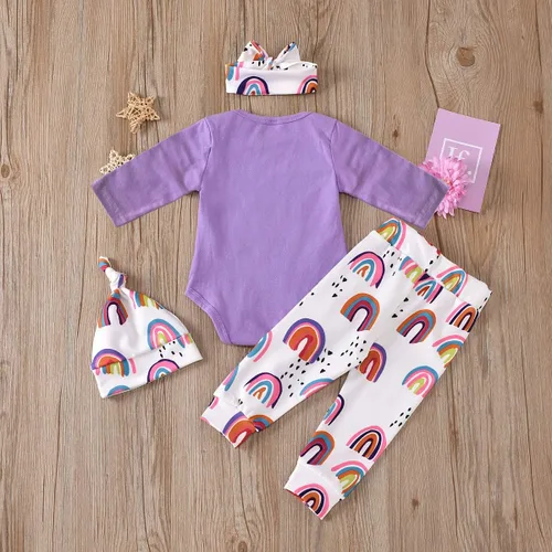 Vista 3 de Ropa para bebé niña pequeña trajes para recién nacido enterizo pantalón floral diademas conjunto de 4 piezas de pantalones para niños pequeños