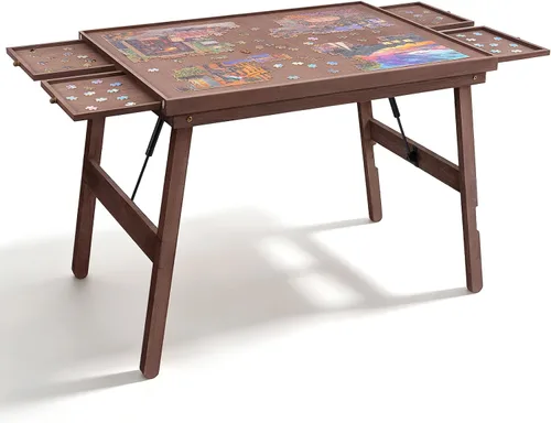 Vista 10 de TEAKMAMA Mesa de rompecabezas sin montaje, 1500 piezas de tablero de Natural