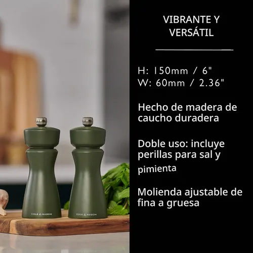 Vista 3 de Cole & Mason Kenton - Molinillo de sal y pimienta, molinillo manual recargable con mecanismo de cerámica ajustable, accesorio de comedor para Oliva