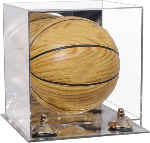Vista 117 de Better Display Cases Mini acrílico - Miniatura (no tamaño completo) Baloncesto vitrina con elevadores negros y espejo (A015-BR)