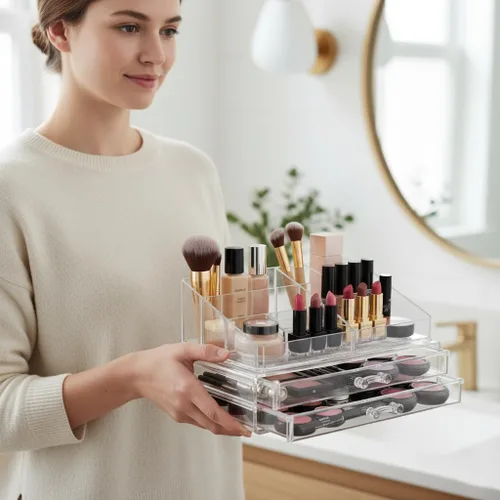 Vista 2 de OnDisplay Organizador de cosméticos y joyas de acrílico de lujo de 2 niveles