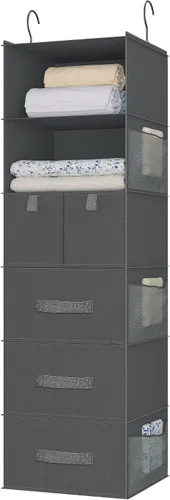 Vista 11 de Organizador de armario colgante de 6 estantes con 5 cajones, almacenamiento no tejido, negro Spacious compartments sort clothes & undergarments