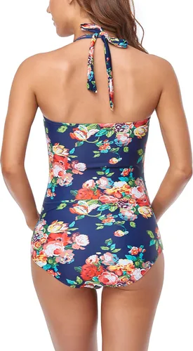 Vista 7 de EastElegant Traje de baño de maternidad de una pieza halter traje de baño floral con cordón ajustable en el pecho