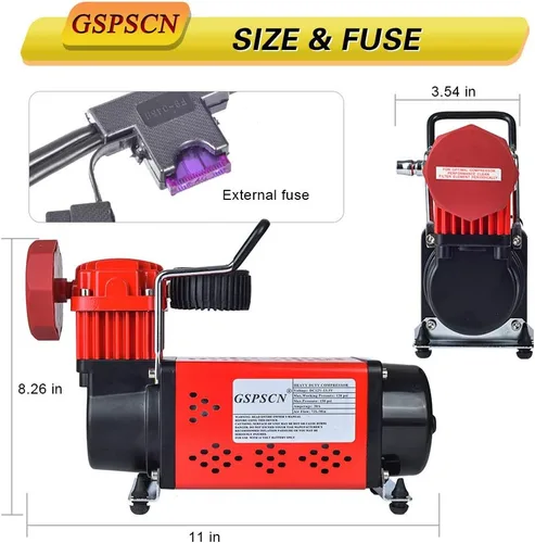 Vista 6 de GSPSCN Inflador de neumáticos resistente 150PSI 12V Bomba de compresor