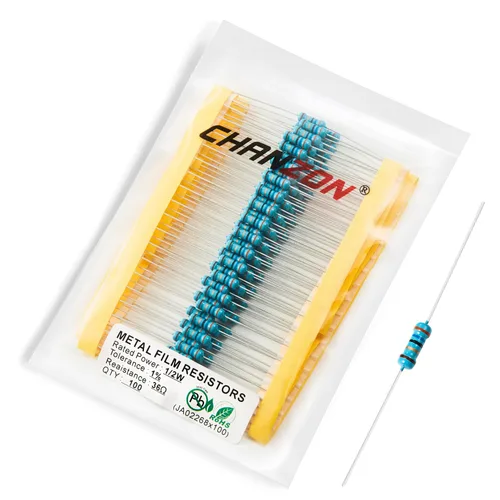 Vista 17 de Chanzon 100pcs 1/2W (0.5W) 1 Ω ohmios Resistencia fija de película metálica 0.01 ±1% Tolerancia 1R MF Orificio pasante Resistencias limitadoras
