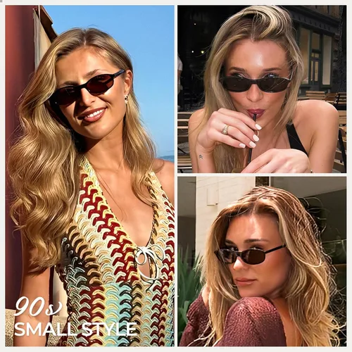 Vista 3 de mosanana Gafas de sol ovaladas rectangulares de moda para mujer, estilo retro de los años 90, estilo pequeño MS52586