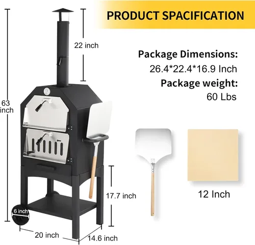 Vista 6 de Dawmilon Horno de pizza de leña para exteriores para el patio trasero y camping - Horno de pizza portátil para patio con piedra para hornear, pala