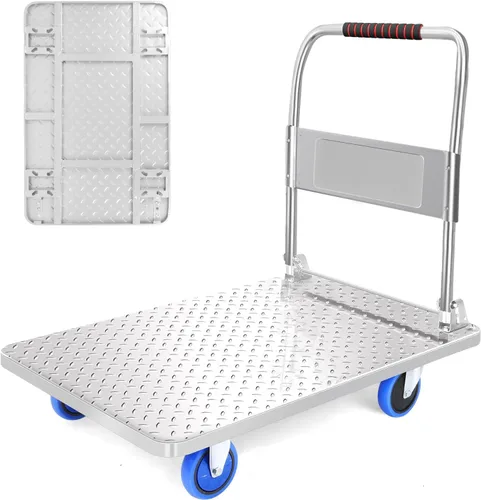Vista 9 de Carro de mano de plataforma resistente para mudanza, plataforma plegable con ruedas giratorias de 360 grados, carrito de mano plegable para carga