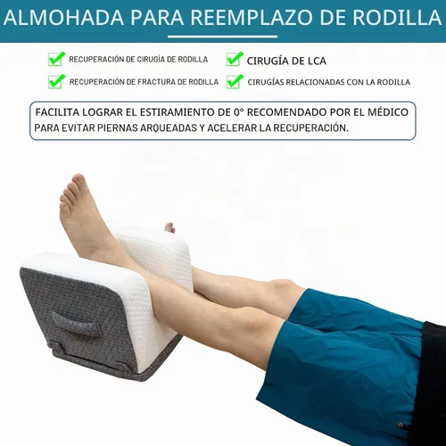 Vista 2 de Almohada de repuesto de rodilla – 4 alturas ajustables para extensión completa de pierna recta – Equipo de recuperación poscirugía con mango – Cuña