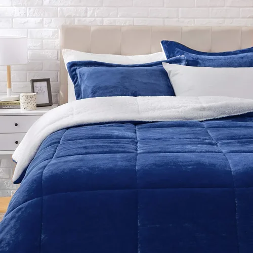 Vista 19 de Amazon Basics - Juego de ropa de cama de 3 piezas, Micromink Sherpa, ultrasuave, edredón cálido para todas las estaciones, tamaño Full/Queen, negro