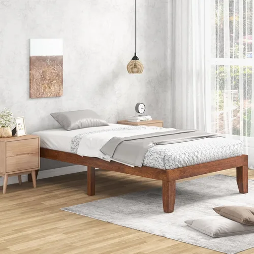Vista 4 de KOMFOTT Armazón de cama de plataforma de madera de 14 pulgadas, tamaño Twin, base de colchón de madera con marco de madera de caucho, fuerte soporte