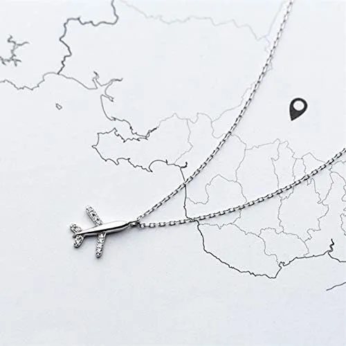 Vista 5 de Zboro 12701 - Collar con colgante de avión de plata de ley 925 para mujer, hecho a mano, joyería de cristal