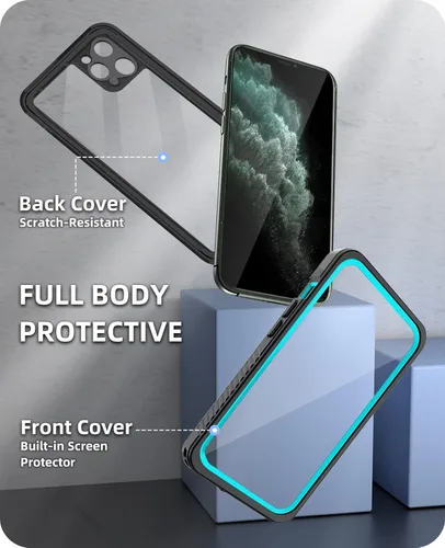 Vista 4 de WIFORT - Funda impermeable para iPhone 11 Pro - Protector de pantalla integrado resistente al agua, protección contra caídas dura, a prueba de Verde