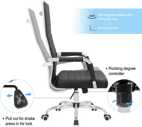 Vista 4 de Silla de oficina acanalada con respaldo alto, silla de escritorio de piel sintética, silla giratoria ajustable, silla de computadora
