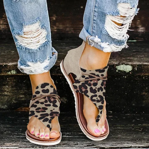 Vista 2 de Sandalias de verano con encaje y estampado de leopardo, estilo casual, para mujer, con cremallera, para mujer