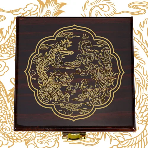 Vista 4 de ManChDa - Reloj de bolsillo mecánico antiguo para hombres Lucky Dragon & Phoenix Retro Skeleton Dial con cadena
