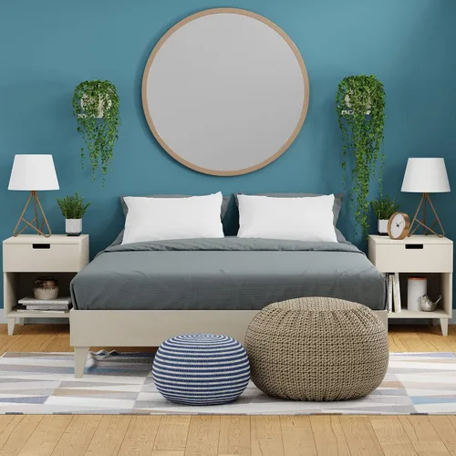 Vista 14 de Plataforma moderna para cama - Diseño de madera maciza - Fabricado en Estados Unidos - Fácil de armar, Madera, almendra