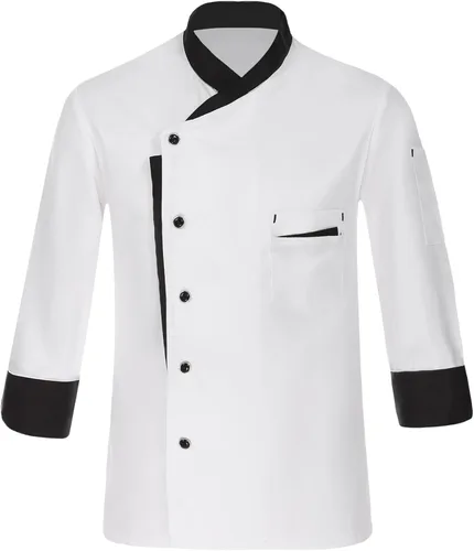Vista 7 de Aislor Chaqueta de chef unisex para hombre, abrigo de chef para restaurante, hotel, hogar, cocina, uniforme Negro