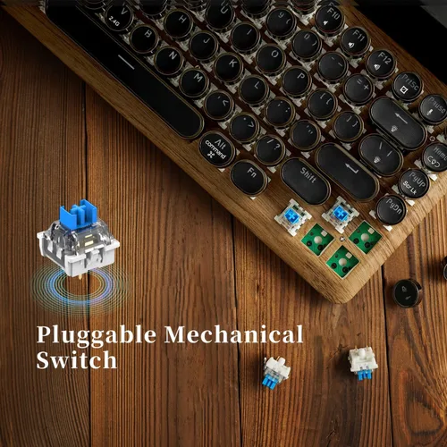 Vista 9 de 7KEYS Teclado mecánico retro para juegos de máquina de escribir, teclado de computadora de estilo vintage con Bluetooth inalámbrico