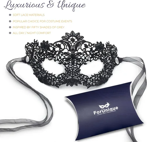 Vista 29 de Masquerade Mask for Couples Women and Men - 3 Pack Venetian Gold and Black Lace, Mardi Gras Mask