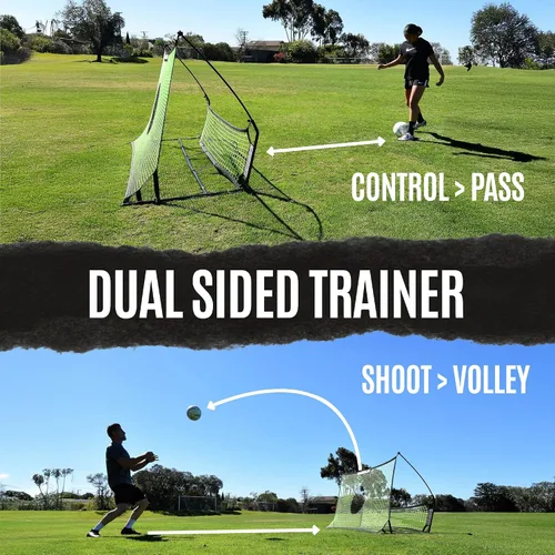 Vista 2 de QUICKPLAY TEKKERS TRAINER - Rebotador de fútbol, 6.5 x 4 pies y redes de paso de tierra de 6.5 x 1.5 pies, acero aleado, fibra de vidrio, negro