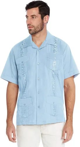 Vista 23 de vkwear Camisa de vestir de manga corta para hombre, estilo guayabera, cubana, playa, boda, informal, para hombre
