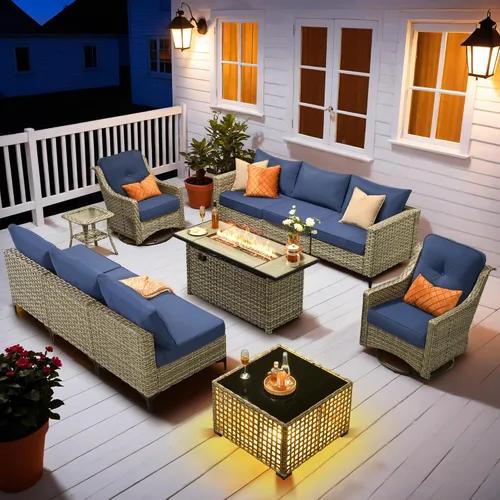 Vista 15 de HOOOWOOO Juego seccional de 2 piezas para patio al aire libre con 2 sillas medias sin brazos, color beige