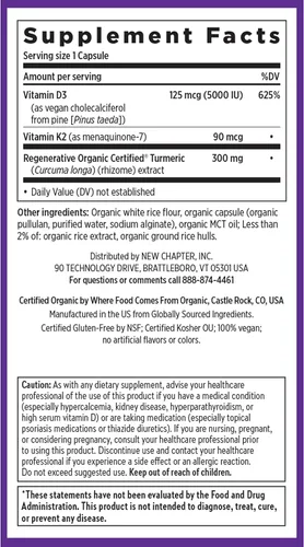 Vista 8 de New Chapter Vitamina D3 5000 UI y suplemento de vitamina K2, 30