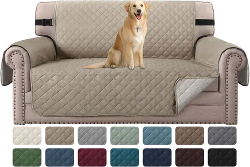 Vista 40 de H.VERSAILTEX Funda de sofá resistente al agua para sofá de 3 cojines, reversible, protector de muebles acolchado con correa elástica, funda de sofá