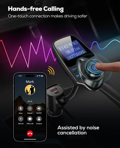 Vista 5 de Nulaxy [Versión actualizada KM18 2026] Adaptador de coche Bluetooth 5.4 de 48 W con puertos de carga rápida [PD 30 W y QC3.0 18 W], compatible