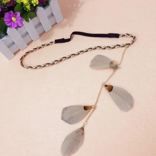 Vista 5 de Diadema de plumas hippie indio bohemio, bandas para el pelo con borlas, bohemias, para Halloween, para mujeres y niñas, corona para el pelo