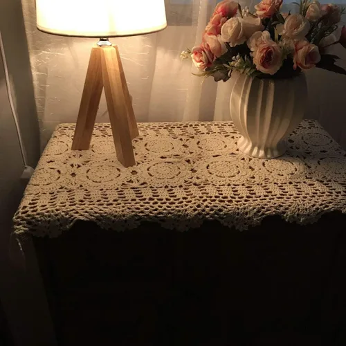 Vista 3 de Damanni Camino de mesa rectangular de algodón hecho a mano con encaje de ganchillo, tapetes decorativos para mesa y tocador, 16 pulgadas por 27 Beige