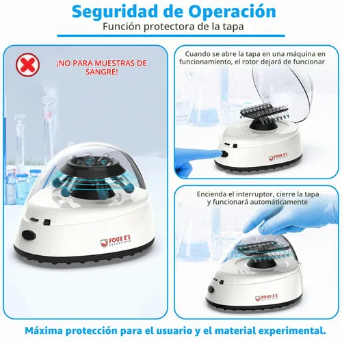 Vista 3 de FOUR E'S SCIENTIFIC Mini centrífuga 5400rpm, 2000 x g RCF con 2 rotores intercambiables para capacidad de tubo de 0.2/0.5/1.5/2 mL - NO