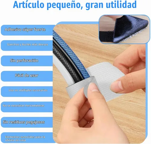 Vista 4 de 80 bridas para cables de gancho y bucle, correas de cable de gancho y bucle, gestión de cables debajo del escritorio, clips adhesivos para cables