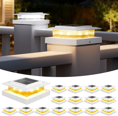 Vista 18 de NIORSUN - Luces solares de poste de 4 x 4 que cambian de color, luz solar para poste, paquete de 12 unidades, color blanco RGB Solar Post Cap Lights