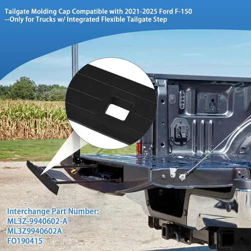 Vista 3 de Compatible con Ford F-150 2021 2022 2023 Tapa Central Flexible del Portón Trasero con Botón de Liberación Moldura de Adorno ML3Z-9940602-A