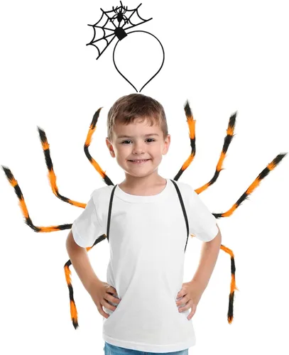 Vista 2 de Halloween Spider Backpack Spiderweb Headband Costume Halloween Giant Spider Decorations Funny Candy Bag