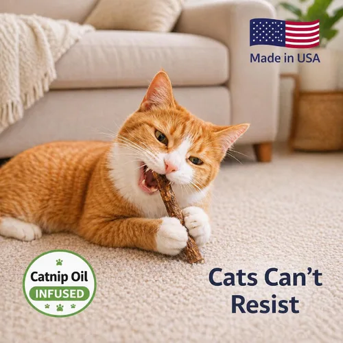 Vista 5 de Silvervine Stick para gatos con aceite de hierba gatera (1 varilla) – Matatabi Masticable para gatos juguete dental para limpieza de dientes