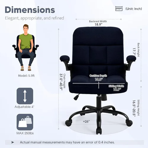 Vista 2 de Silla de oficina con ruedas, silla ergonómica para computadora de oficina en casa con reposabrazos abatibles, silla de escritorio ajustable