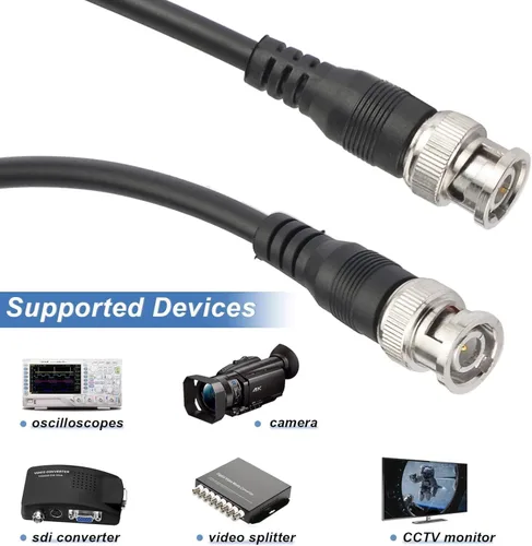 Vista 5 de Superbat Cable coaxial de extensión BNC de 75 ohmios HD-SDI HD-SDI BNC en espiral macho a macho para cámaras y equipos de video, compatible