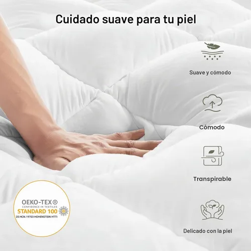 Vista 2 de Novilla Cubrecolchón Twin, Pillow Top suave para cama de dormitorio, funda de colchón acolchada transpirable con bolsillo profundo, relleno