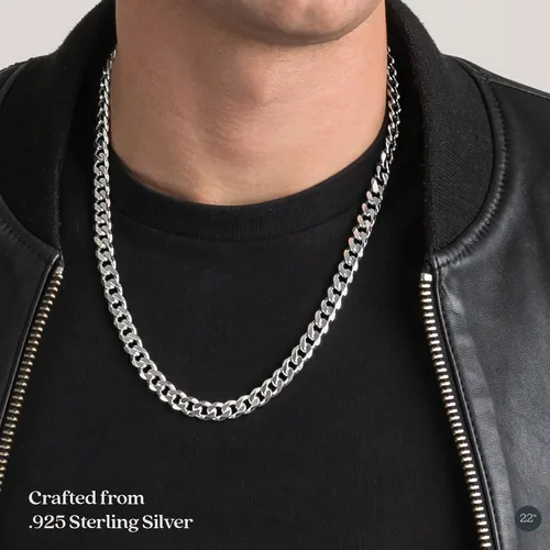 Vista 3 de KEZEF Sterling Silver 8mm Mens Curb Link Chain Necklace or Bracelet Made in Italy Creations