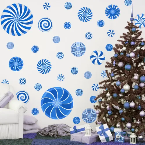 Vista 16 de 54 piezas de calcomanías adhesivas de Navidad para pared con decoración de caramelo de Navidad, calcomanías adhesivas de caramelo de menta para Rojo
