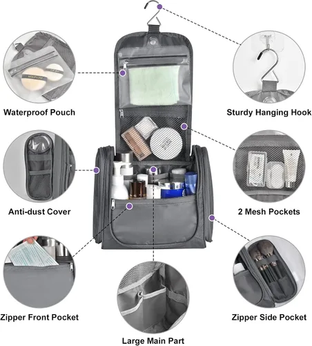 Vista 6 de JOMOLA Neceser colgante para hombres y mujeres, bolsa de maquillaje de viaje resistente al agua, bolsa organizadora de artículos de tocador de viaje