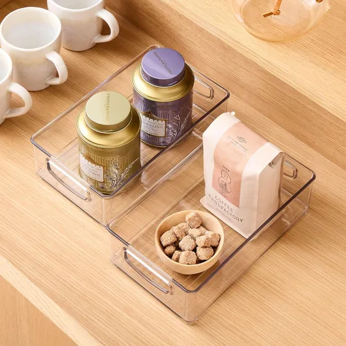 Vista 3 de vacane Paquete de 4 cubos de plástico para organización y almacenamiento de despensa con asa, organización de cocina o almacenamiento de cocina