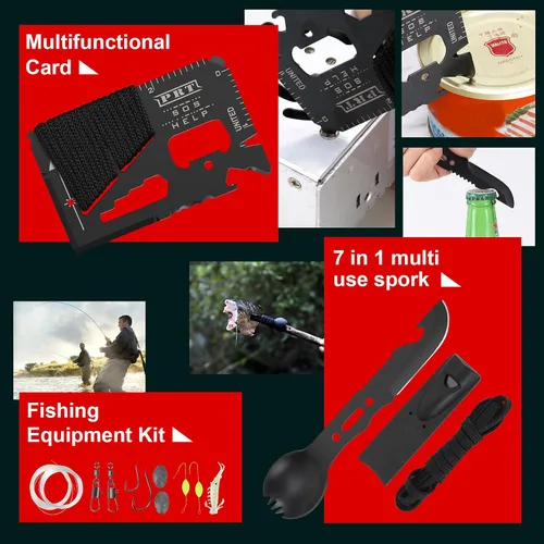 Vista 6 de Regalos para hombres, mujeres, papás, kits de supervivencia navideños PIXATO, equipo de supervivencia y equipamiento 116 en 1, kit de emergencia