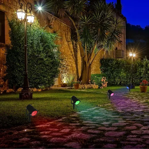 Vista 6 de Cambio de color Paisaje Iluminación LED de bajo voltaje Focos al aire libre 6W 12V IP66 Luces de paisajismo impermeables Control remoto Jardín