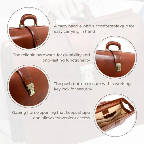 Vista 6 de Time Resistance Maletín de cuero para abogado - Maletín italiano hecho a mano para portátil para hombres y mujeres - Estuche de fijación - Bolsa