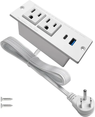 Vista 10 de Regleta de alimentación empotrable USB C, estación de alimentación de escritorio de carga rápida, 2 tomacorrientes, 2 tomas de corriente USB