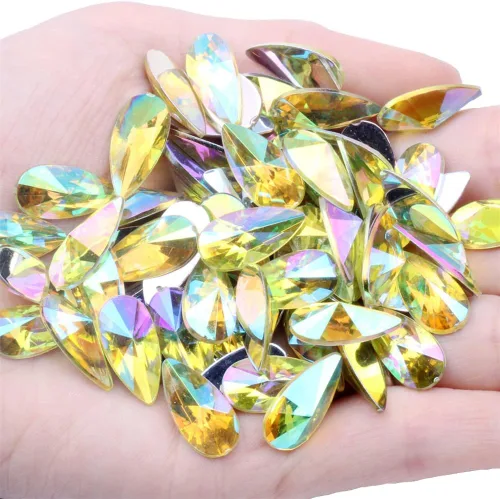 Vista 10 de 200 diamantes de imitación de gota de agua, diamantes de imitación de resina con parte trasera plana para manualidades, ropa, decoración de Verde AB